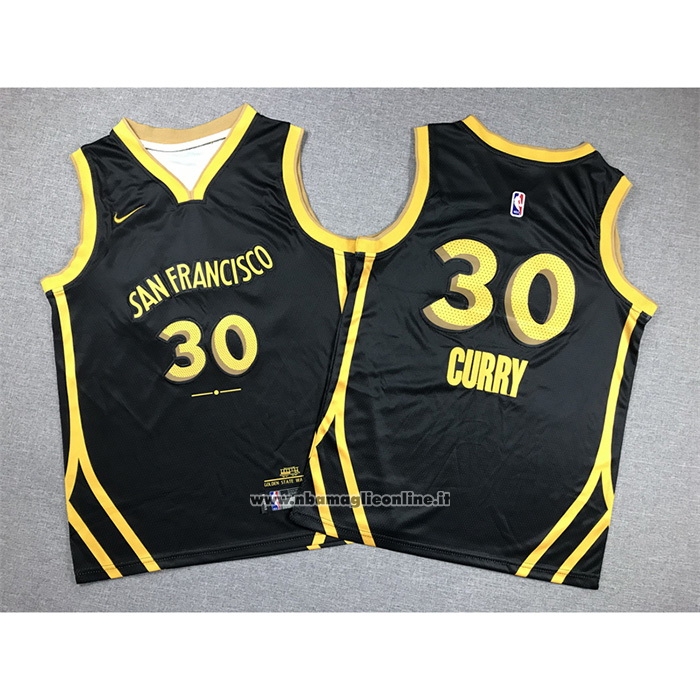 Maglia Bambino Golden State Warriors Stephen Curry #30 Citta 2023-24 Nero